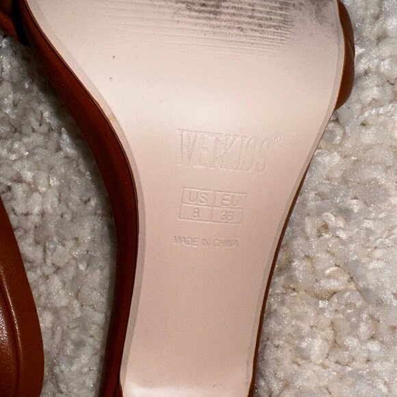 Wet Kiss Womens Size 8 Block High Heels Slip On Square Toe Braided Sandals Brown - Picture 4 of 4